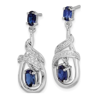 Sterling Silver Lab-Created Sapphire & CZ Dangle Earrings – view 3