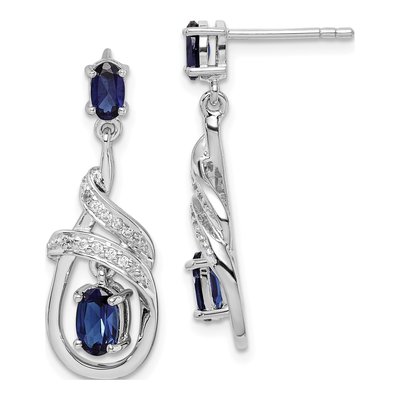 Sterling Silver Lab-Created Sapphire & CZ Dangle Earrings