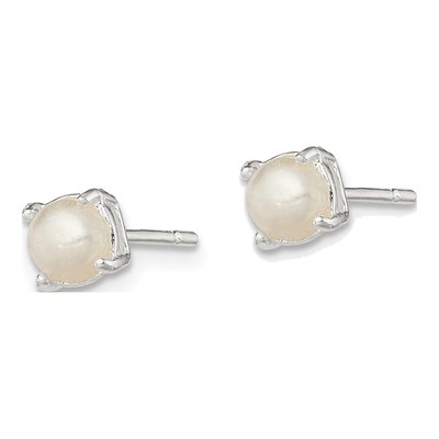 Sterling Silver Button Simulated Pearl Stud Earrings – view 3