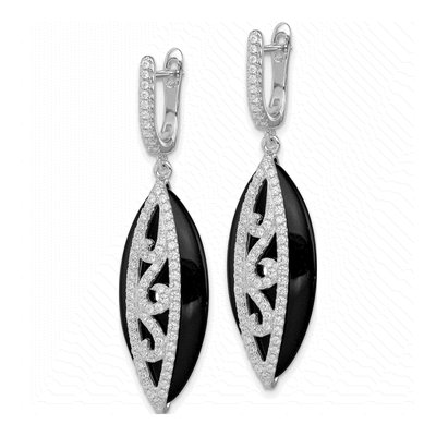 Sterling Silver Onyx & CZ Dangle Earrings – view 3