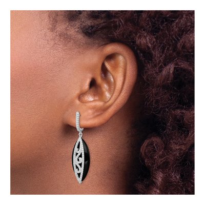 Sterling Silver Onyx & CZ Dangle Earrings – view 4