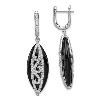 Sterling Silver Onyx & CZ Dangle Earrings