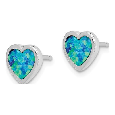 Sterling Silver 6.5mm Lab-Created Opal Heart Stud Earrings – view 3