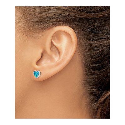Sterling Silver 6.5mm Lab-Created Opal Heart Stud Earrings – view 4