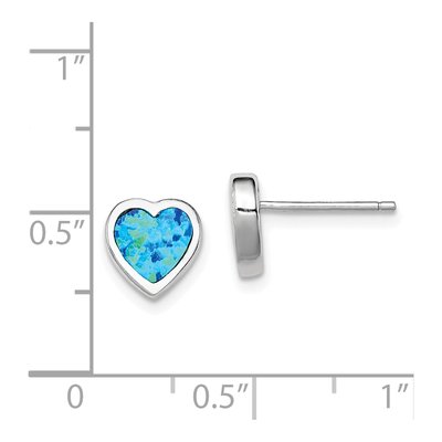 Sterling Silver 6.5mm Lab-Created Opal Heart Stud Earrings – view 5