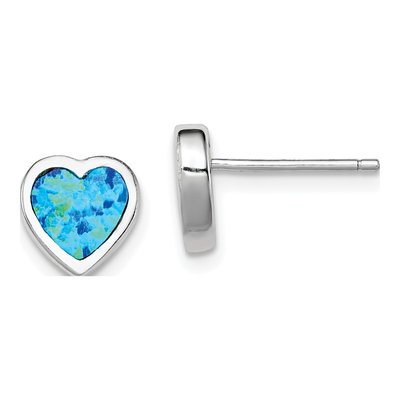 Sterling Silver 6.5mm Lab-Created Opal Heart Stud Earrings