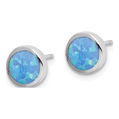 Sterling Silver 6mm Lab-Created Opal Round Stud Earrings – view 3