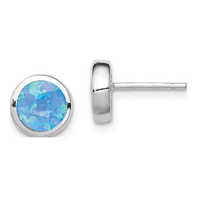 Sterling Silver 6mm Lab-Created Opal Round Stud Earrings