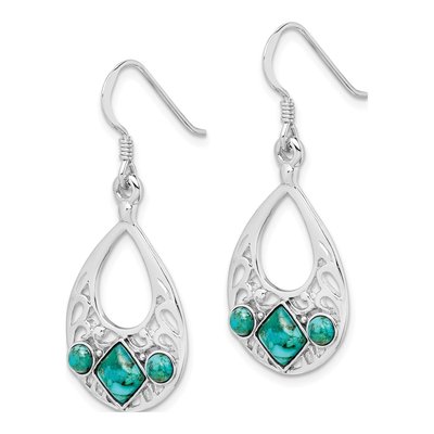 Sterling Silver Lab-Created Turquoise Dangle Earrings – view 3