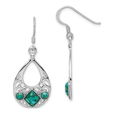 Sterling Silver Lab-Created Turquoise Dangle Earrings