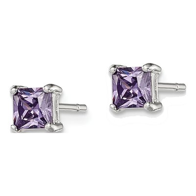 Sterling Silver 4mm CZ Square Stud Earrings – view 3
