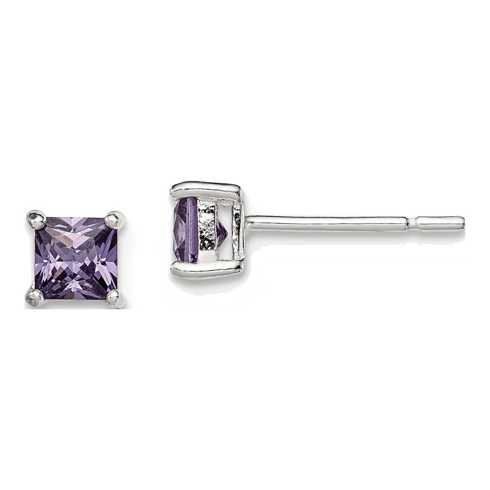 Sterling Silver 4mm CZ Square Stud Earrings