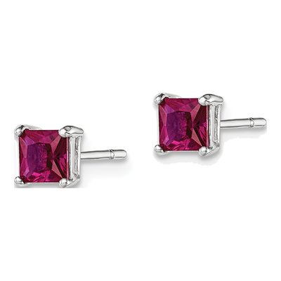 Sterling Silver Red Glass Square Stud Earrings – view 3