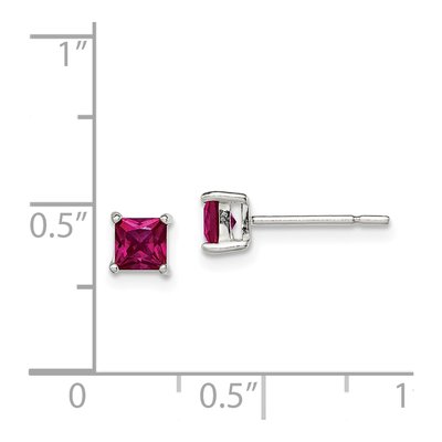 Sterling Silver Red Glass Square Stud Earrings – view 5