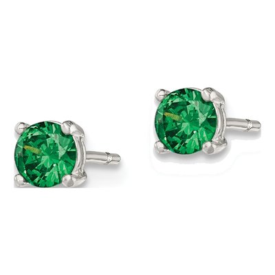 Sterling Silver Green Glass Stud Earrings – view 3