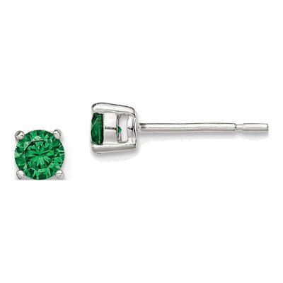 Sterling Silver Green Glass Stud Earrings