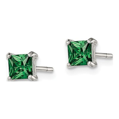 Sterling Silver Green Glass Square Stud Earrings – view 3