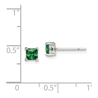 Sterling Silver Green Glass Square Stud Earrings – view 5