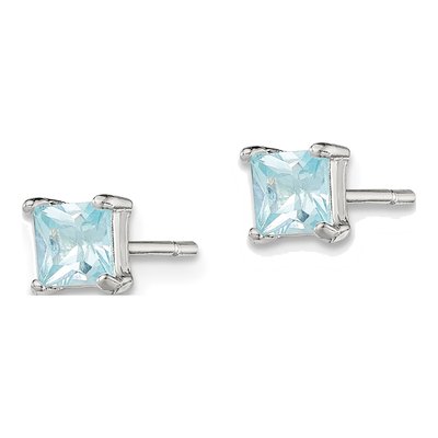 Sterling Silver 4mm Princess CZ Square Stud Earrings – view 3