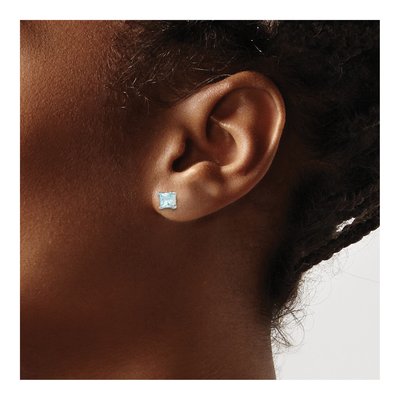 Sterling Silver 4mm Princess CZ Square Stud Earrings – view 4