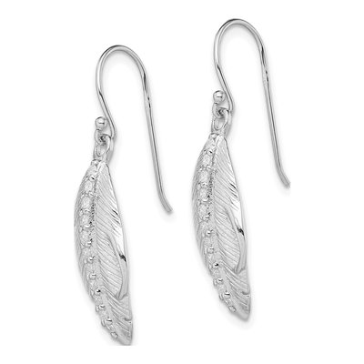Sterling Silver CZ Textured Feather Dangle Earrings – view 3
