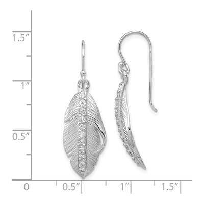Sterling Silver CZ Textured Feather Dangle Earrings – view 5