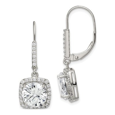 Sterling Silver CZ Leverback Earrings