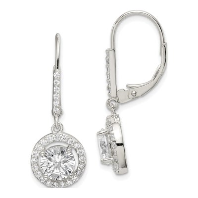 Sterling Silver CZ Leverback Earrings