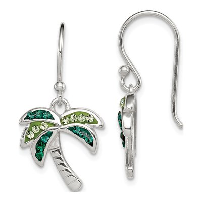 Sterling Silver Crystal Palm Tree Dangle Earrings