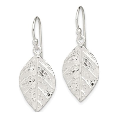Sterling Silver Leaf Textured Dangle Earrings – view 3