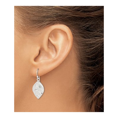 Sterling Silver Leaf Textured Dangle Earrings – view 4