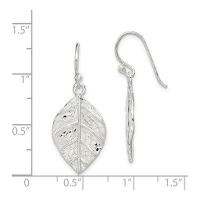 Sterling Silver Leaf Textured Dangle Earrings – view 5