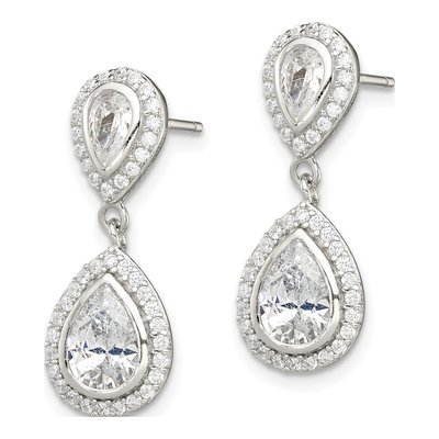 Sterling Silver CZ Pear Halo Dangle Earrings – view 3