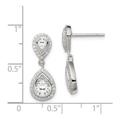 Sterling Silver CZ Pear Halo Dangle Earrings – view 5