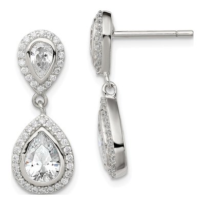 Sterling Silver CZ Pear Halo Dangle Earrings