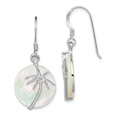 Sterling Silver Mother of Pearl Palm Tree Dangle Earrings
