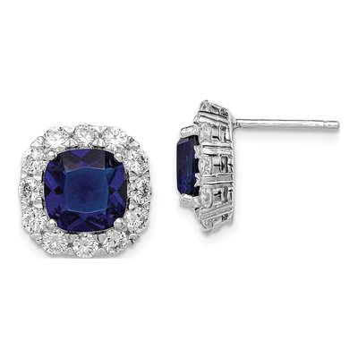 Sterling Silver CZ Glass Button Stud Earrings