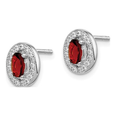 Sterling Silver CZ January Birthstone Oval Stud Earrings – view 3