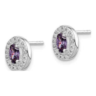 Sterling Silver CZ Oval Stud Earrings – view 3