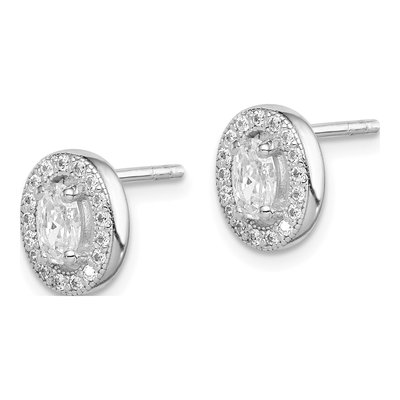 Sterling Silver CZ Oval Stud Earrings – view 3