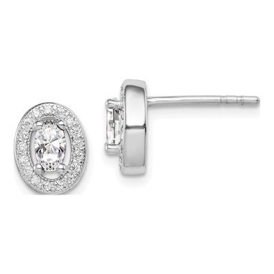Sterling Silver CZ Oval Stud Earrings