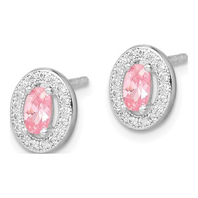 Sterling Silver CZ Oval Stud Earrings – view 3