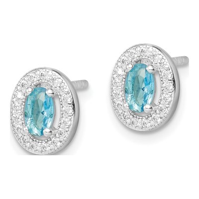 Sterling Silver CZ Oval Stud Earrings – view 3