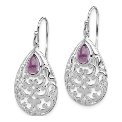 Sterling Silver Amethyst Teardrop Dangle Earrings – view 3