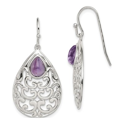 Sterling Silver Amethyst Teardrop Dangle Earrings