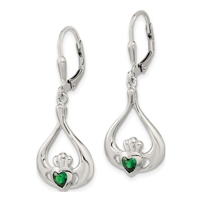 Sterling Silver CZ Claddagh Heart Leverback Earrings – view 3