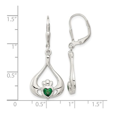 Sterling Silver CZ Claddagh Heart Leverback Earrings – view 5