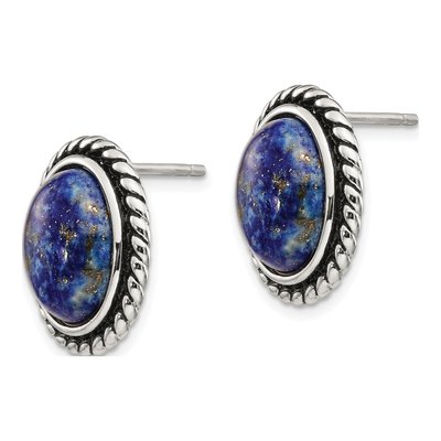 Sterling Silver Lapis Cabochon Stud Earrings – view 3