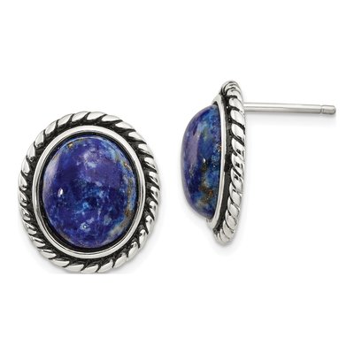 Sterling Silver Lapis Cabochon Stud Earrings