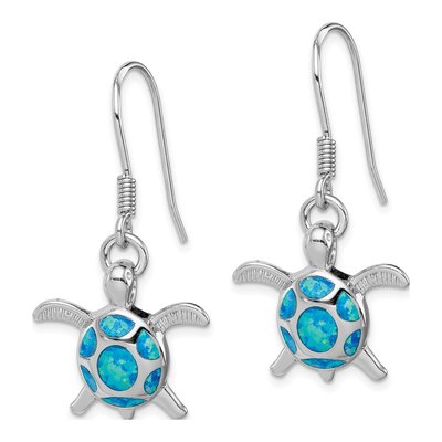 Sterling Silver Lab-Created Opal Turtle Dangle Earrings – view 3